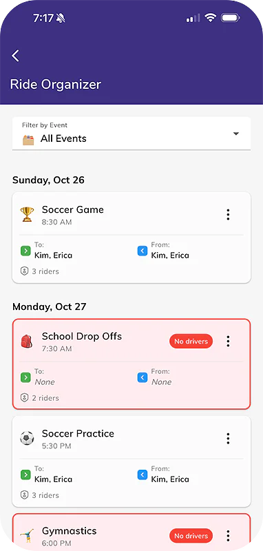 Carpool Organisator Dashboard